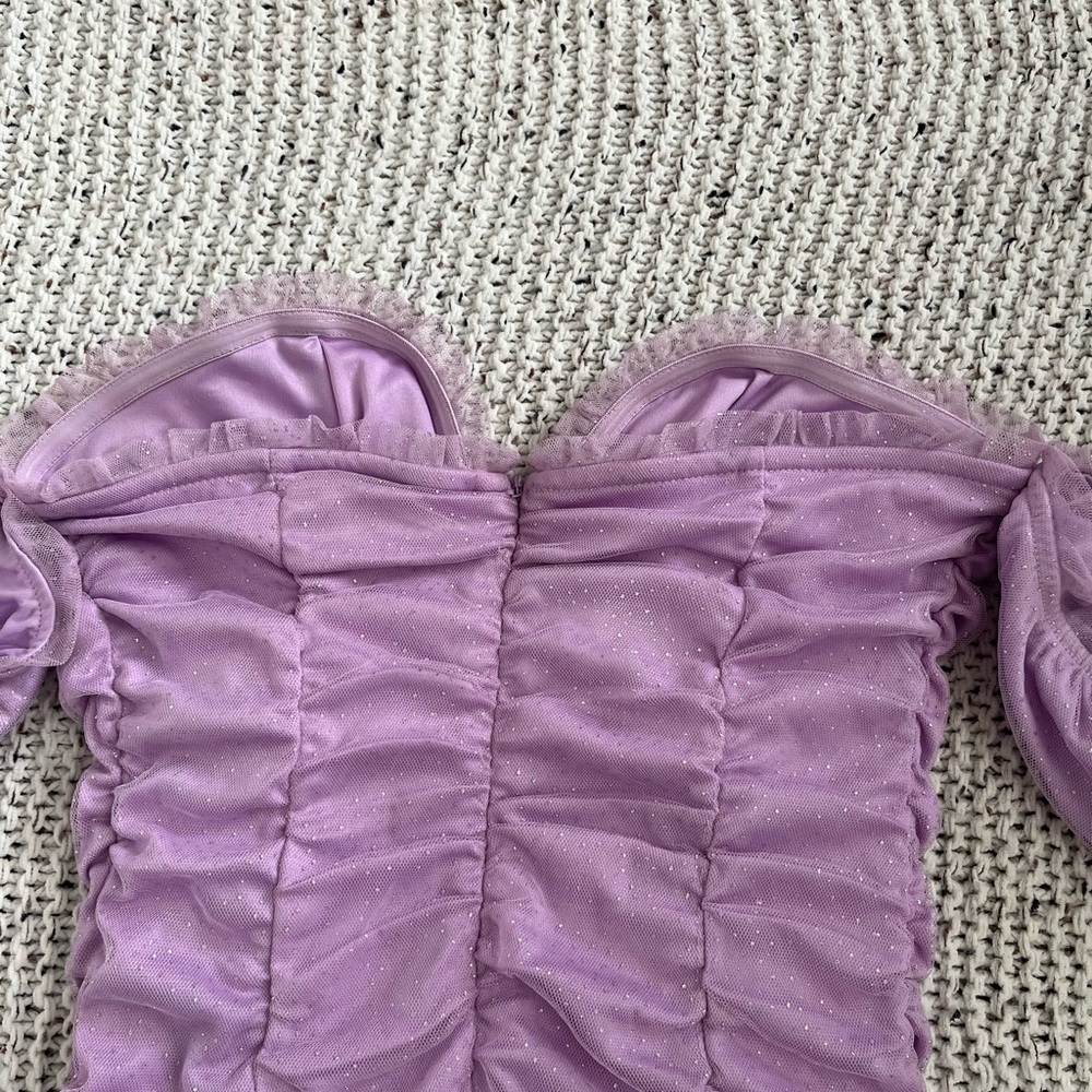 Purple Ruched Mini Dress - Picture 2 of 5